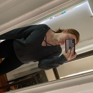 grayish-blue sweater!